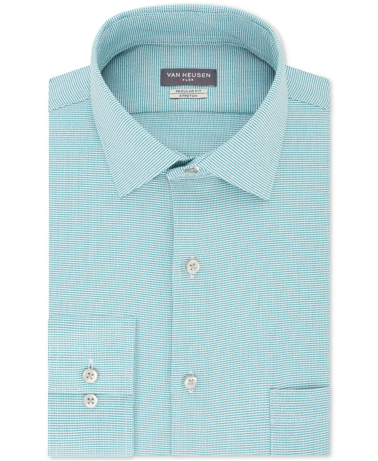 Van Heusen Men's Classic/Regular-Fit Performance Stretch Wrinkle-Free Flex Collar Micro-Houndstooth Dress Shirt Blue Size 14-32-33