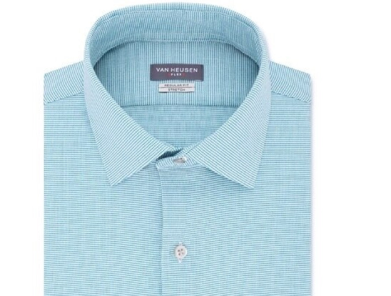 Van Heusen Men's Regular-Fit Wrinkle-Free Performance Stretch Flex Collar Solid Dress Shirt  Aqua Size 15.5x34-35