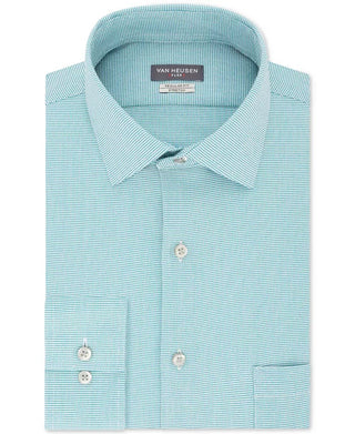 Van Heusen Men's Classic/Regular-Fit Performance Stretch Wrinkle-Free Flex Collar Micro-Houndstooth Dress Shirt Blue Size 17.5X34-35