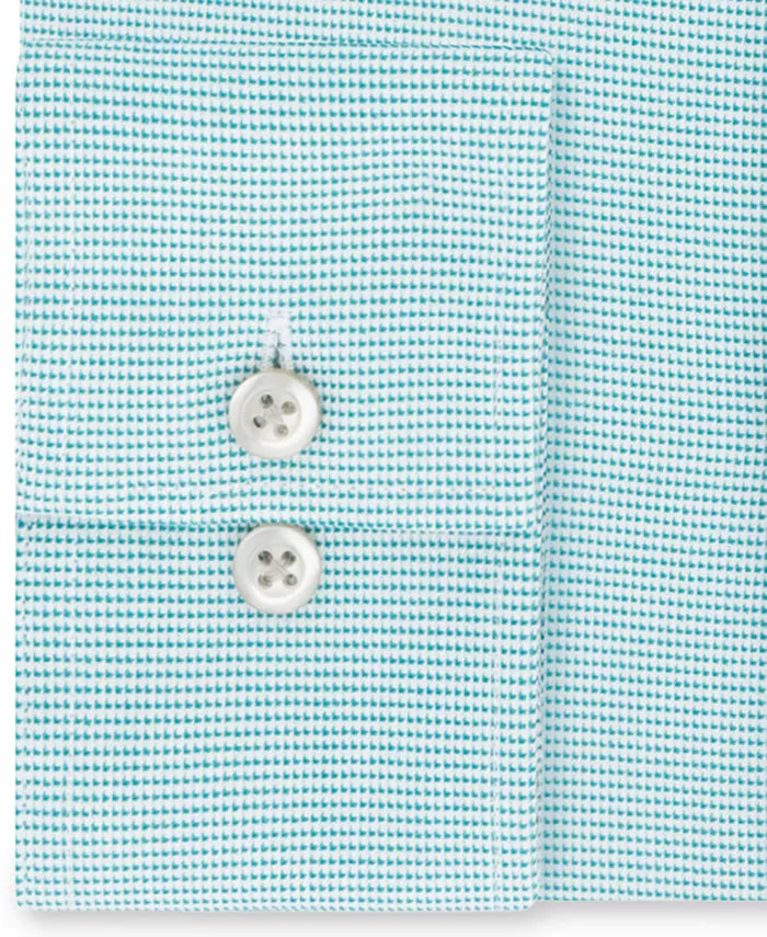 Van Heusen Men's Classic/Regular-Fit Performance Stretch Wrinkle-Free Flex Collar Micro-Houndstooth Dress Shirt Blue Size 17.5X34-35