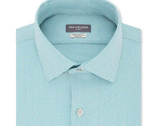 Van Heusen Men's Classic/Regular-Fit Performance Stretch Wrinkle-Free Flex Collar Micro-Houndstooth Dress Shirt Blue Size 17.5X34-35