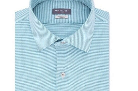 Van Heusen Men's Classic/Regular-Fit Wrinkle-Free Performance Stretch Flex Collar Solid Dress Shirt Aqua Size 18-36-37
