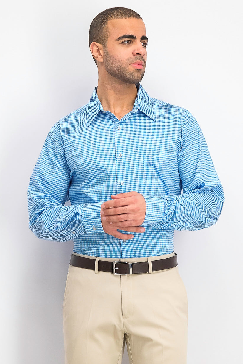 Van Heusen Men's Classic/Regular-Fit Performance Stretch Wrinkle-Free Flex-Collar Check Dress Shirt Lagoon Size 17-34-35