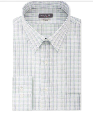Van Heusen Men's Classic Fit Wrinkle-Free Performance Stretch Flex Collar Plaid Dress Shirt Blue Size 17-36-37