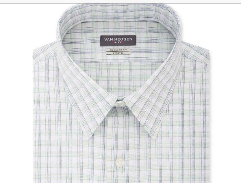 Van Heusen Men's Classic Fit Wrinkle-Free Performance Stretch Flex Collar Plaid Dress Shirt Blue Size 17-36-37