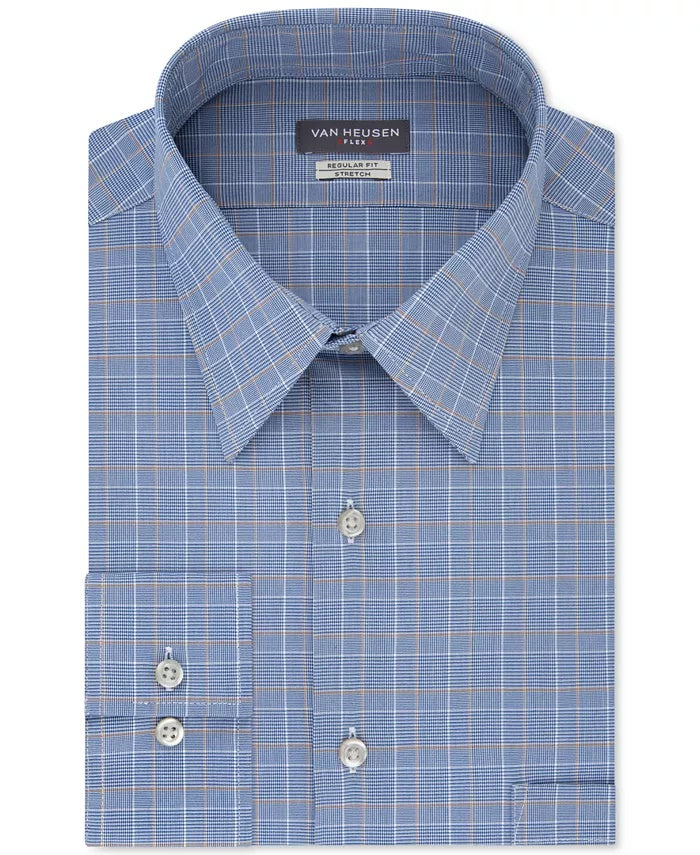 Van Heusen Men's Flex Wrinkle-Free Check Dress Shirt Medium Blue Size 15.5X34X35