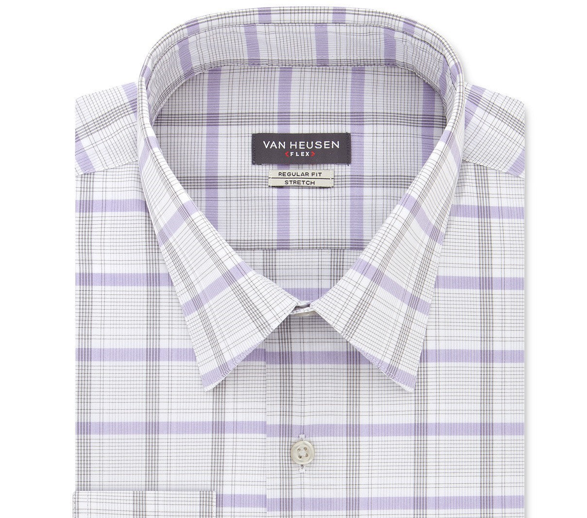 Van Heusen Men's Classic Fit Wrinkle-Free Performance Stretch Flex Collar Check Dress Shirt Gray Size 15-34-35
