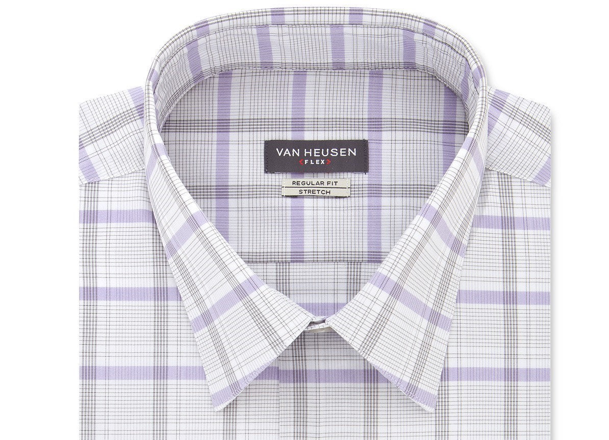 Van Heusen Men's Classic Fit Wrinkle-Free Performance Stretch Flex Collar Check Dress Shirt Gray Size 15-34-35