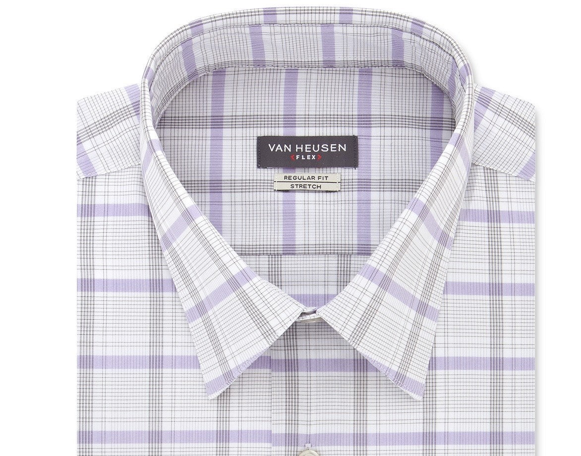 Van Heusen Men's Regular-Fit Wrinkle-Free Performance Stretch Flex Collar Check Dress Shirt Gray 15.5x32-33