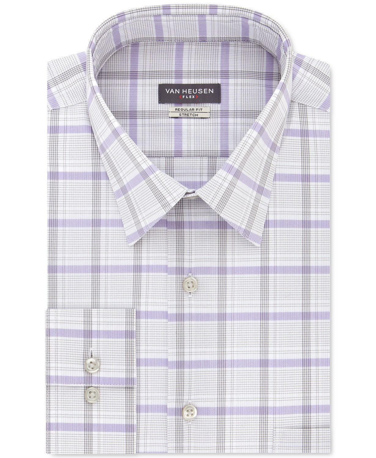 Van Heusen Men's Classic/Regular-Fit Wrinkle-Free Performance Stretch Flex Collar Check Dress Shirt Gray Size 34-35