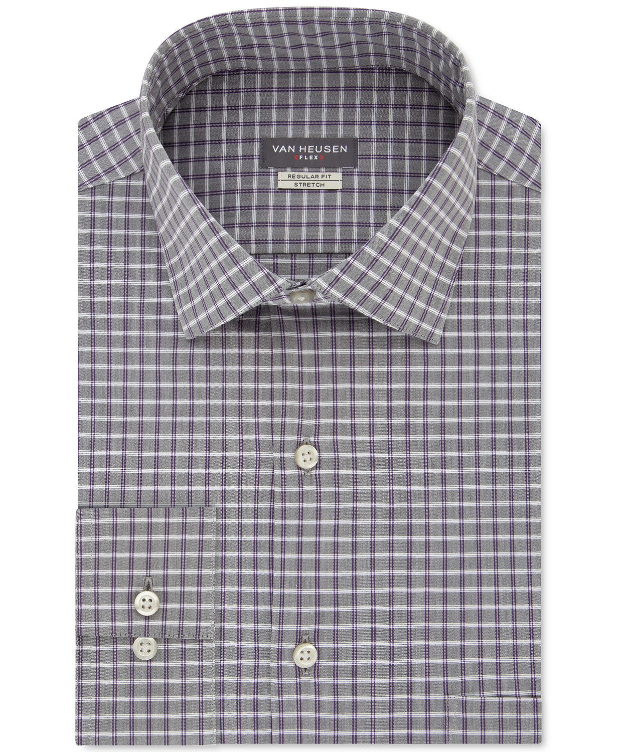 Van Heusen Men's Classic/Regular Fit Flex Collar Stretch Gray Check Dress Shirt Gray Size 32X33