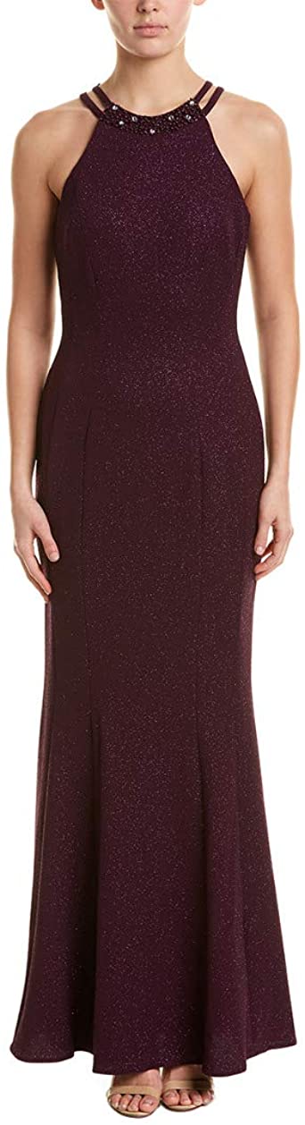Nightway Women's Glitter-Knit Gown Purple Size 10