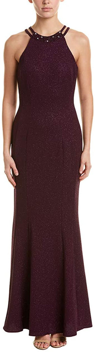 Nightway Women's Glitter-Knit Gown Purple Size 10