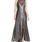 Nightway Women's Metallic Illusion-Mesh Gown Gunmetal Size 4