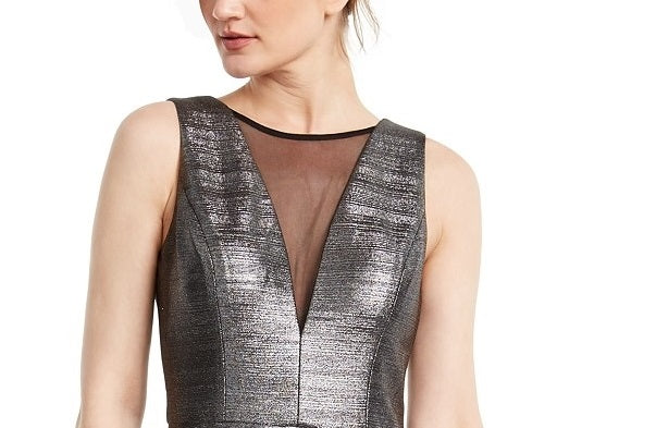 Nightway Women's Metallic Illusion-Mesh Gown Gunmetal Size 4