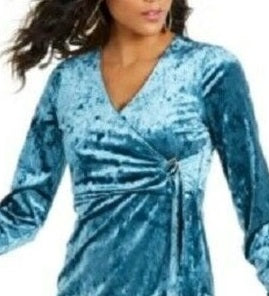 Thalia Sodi Women's Side-Tie Velvet Surplice Dress  Blue Size Small