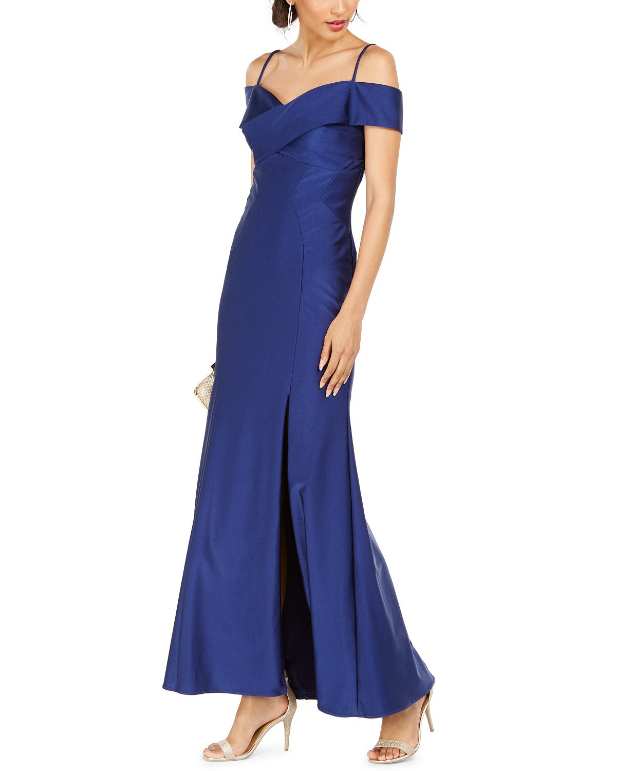 Nightway Women's Off-The-Shoulder Sateen Slit Gown