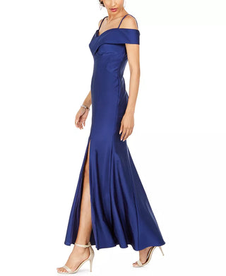 Nightway Women's Off-The-Shoulder Sateen Slit Gown