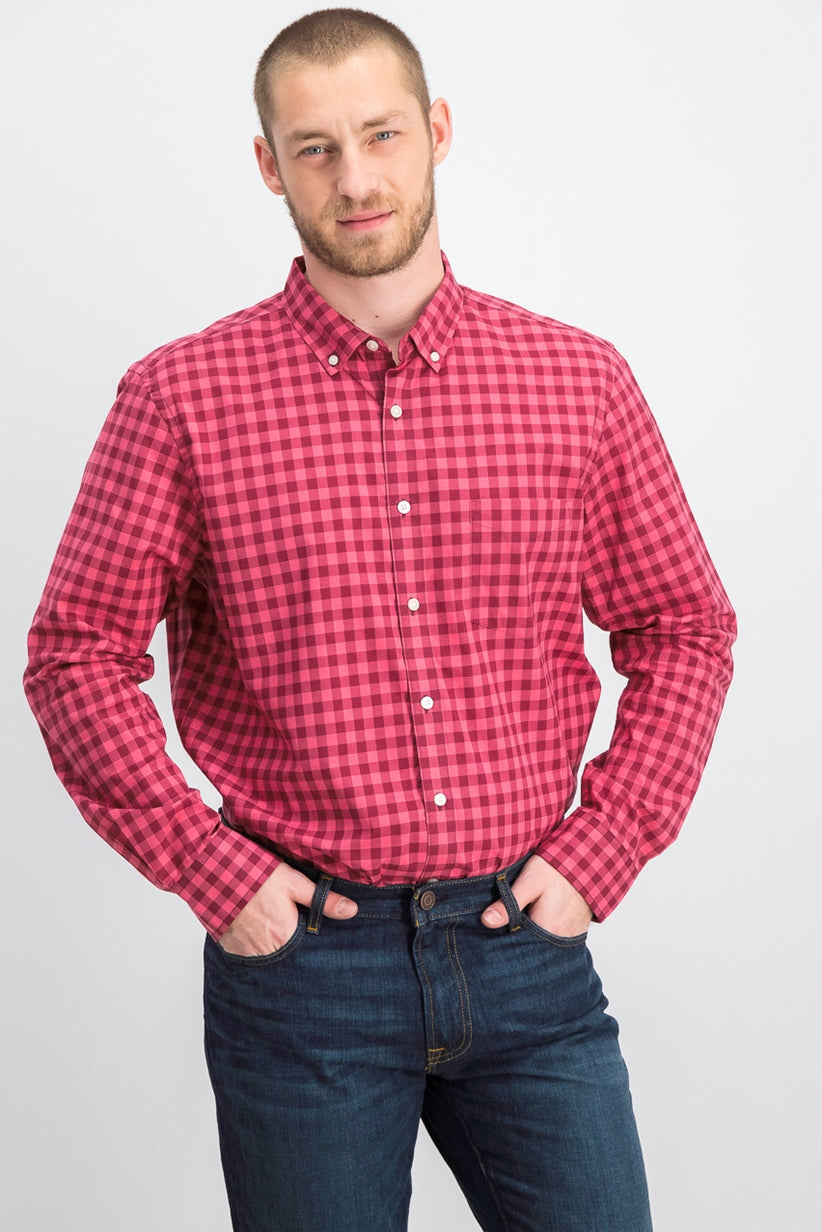 Club Room Men's Gingham Shirt  Dark Red Size Small