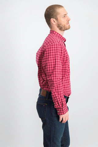 Club Room Men's Gingham Shirt  Dark Red Size Small