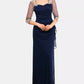 XSCAPE Women's Embellished Illusion Gown Dark Blue Size 10 Petite