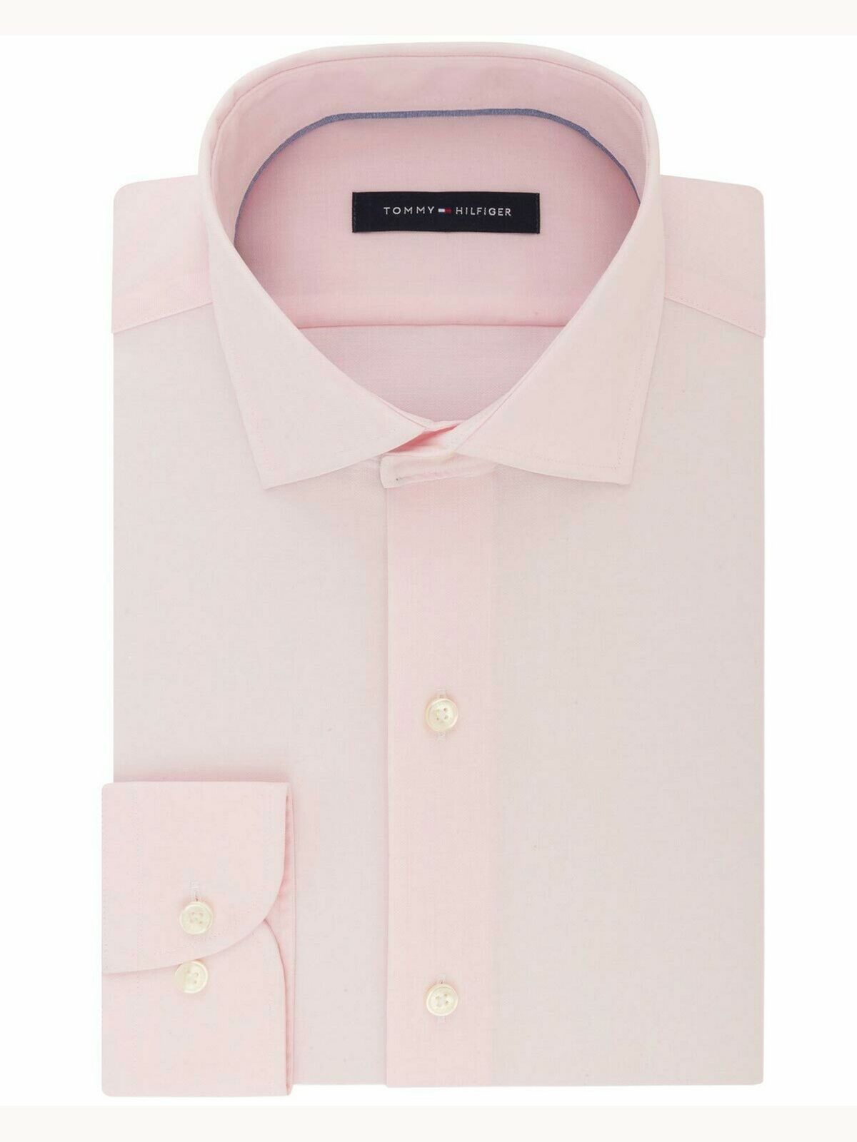 Tommy Hilfiger Men's Athletic Fit Performance Stretch Th Flex Collar Dress Shirt Pink Size 17.5-36-37