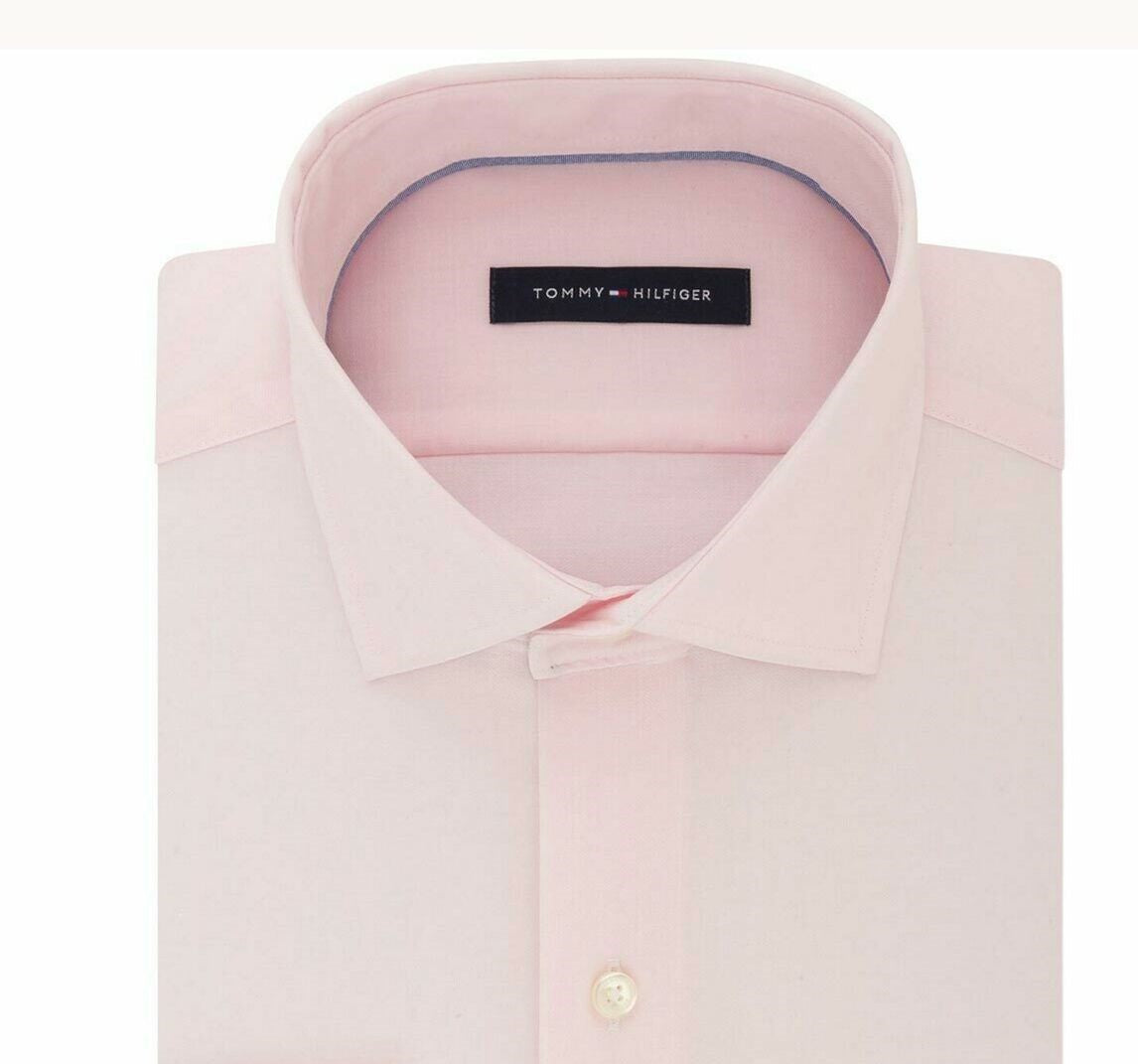 Tommy Hilfiger Men's Athletic Fit Performance Stretch Th Flex Collar Dress Shirt Pink Size 17.5-36-37