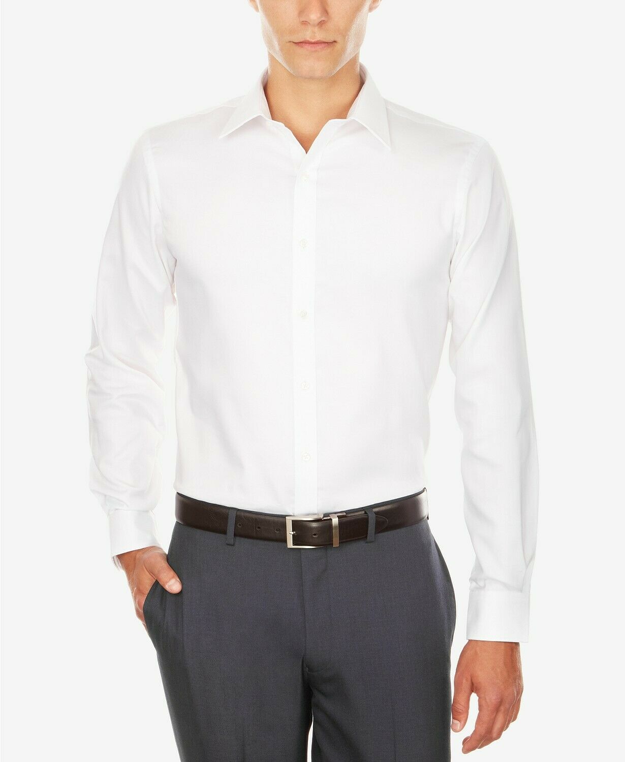 Tommy Hilfiger Men's Athletic Fit Performance Stretch Th Flex Collar Dress Shirt White Size 15-32-33