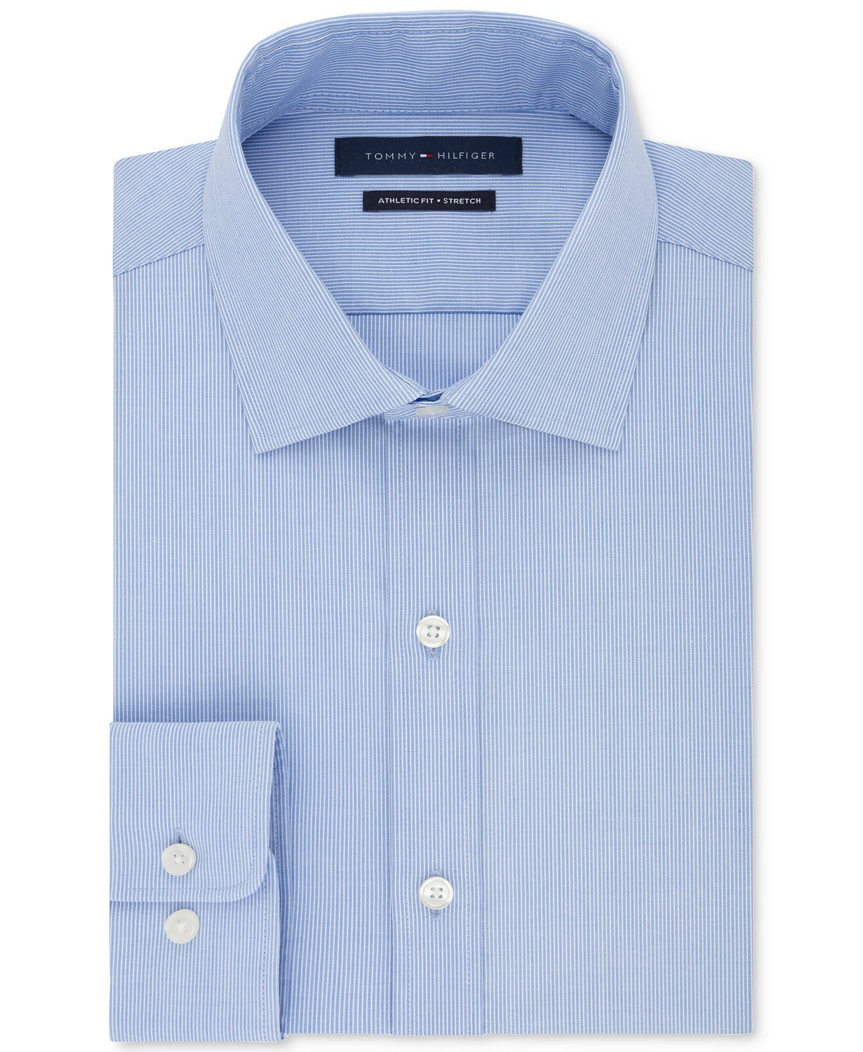 Tommy Hilfiger Men's Athletic Fit Performance Stretch TH Flex Collar Fineline Stripe Dress Shirt Blue Size 32X33