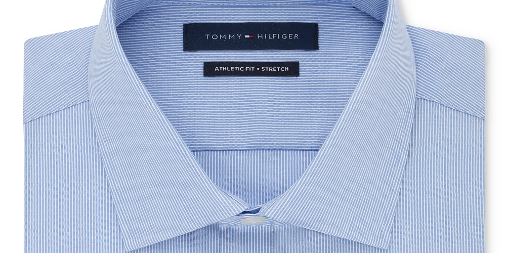 Tommy Hilfiger Men's Athletic Fit Performance Stretch TH Flex Collar Fineline Stripe Dress Shirt Blue Size 32X33