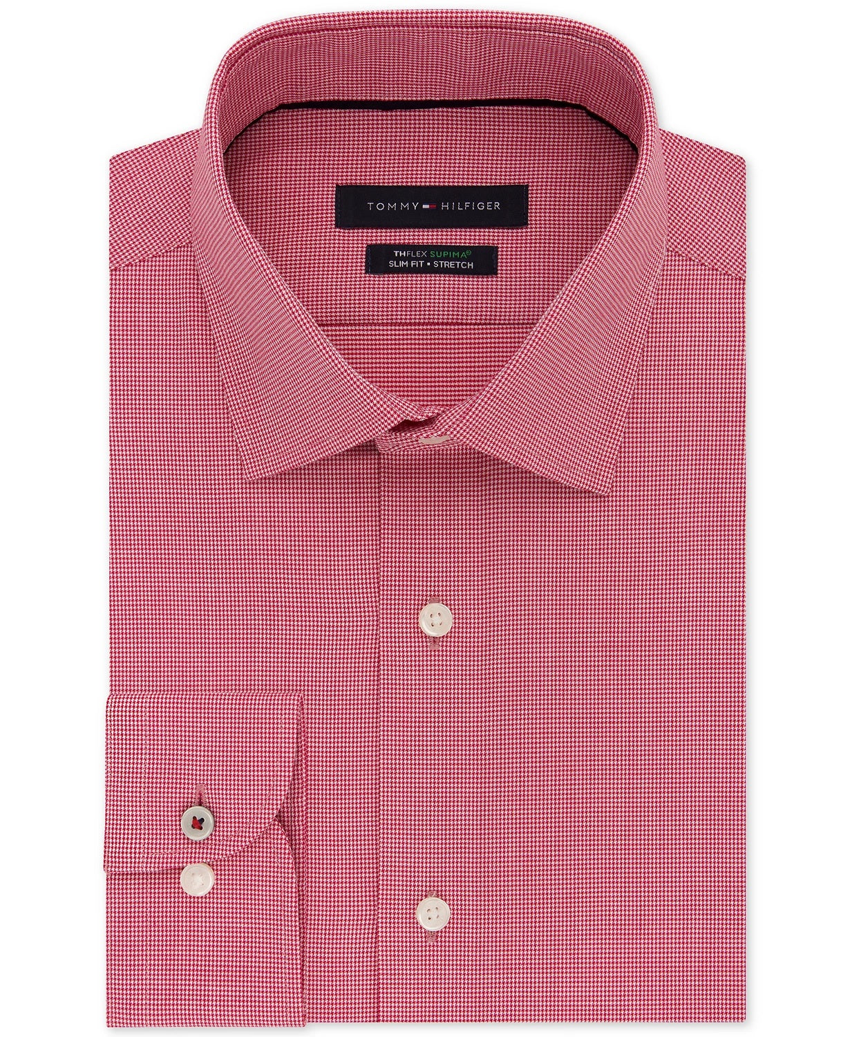 Tommy Hilfiger Men's Slim-Fit Non-Iron Performance Stretch Check Dress Shirt Bright Red Size 16.5X32-33
