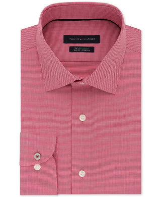 Tommy Hilfiger Men's Slim-Fit Non-Iron Performance Stretch Check Dress Shirt Bright Red Size 16.5X32-33