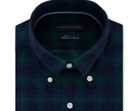 Tommy Hilfiger Men's Classic-Fit Check Dress Shirt Dark Green Size 16.5X32-33