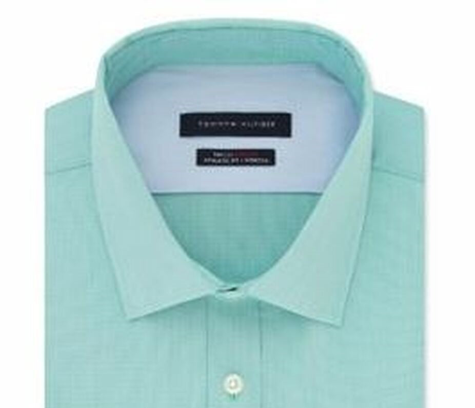 Tommy Hilfiger Men's Athletic Fit Flex Collar Dress Shirt Green Size 17.5X32-33