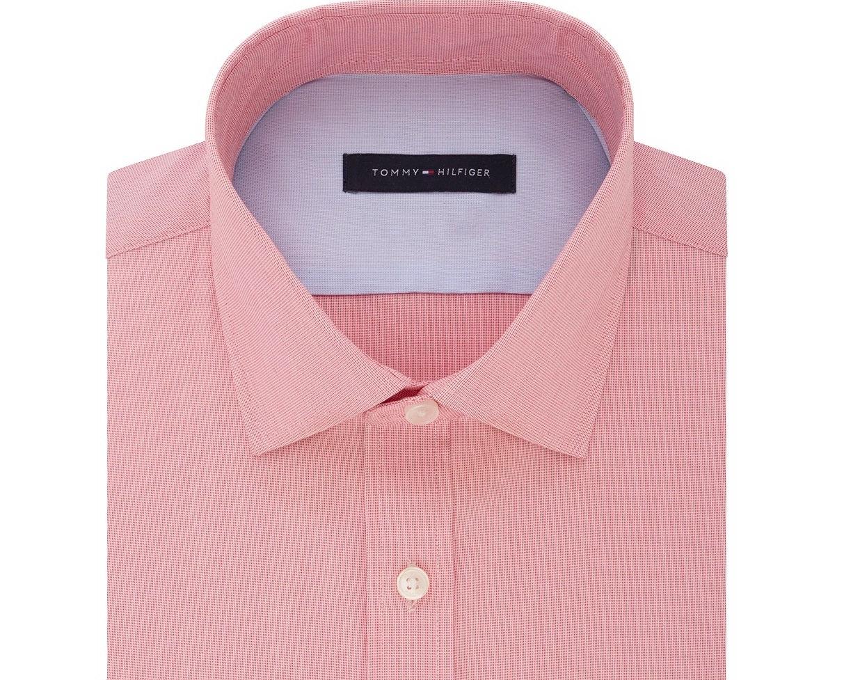 Tommy Hilfiger Men's Athletic-Fit Moisture-Wicking Flex Performance Dress Shirt Red Size 16.5X34-35