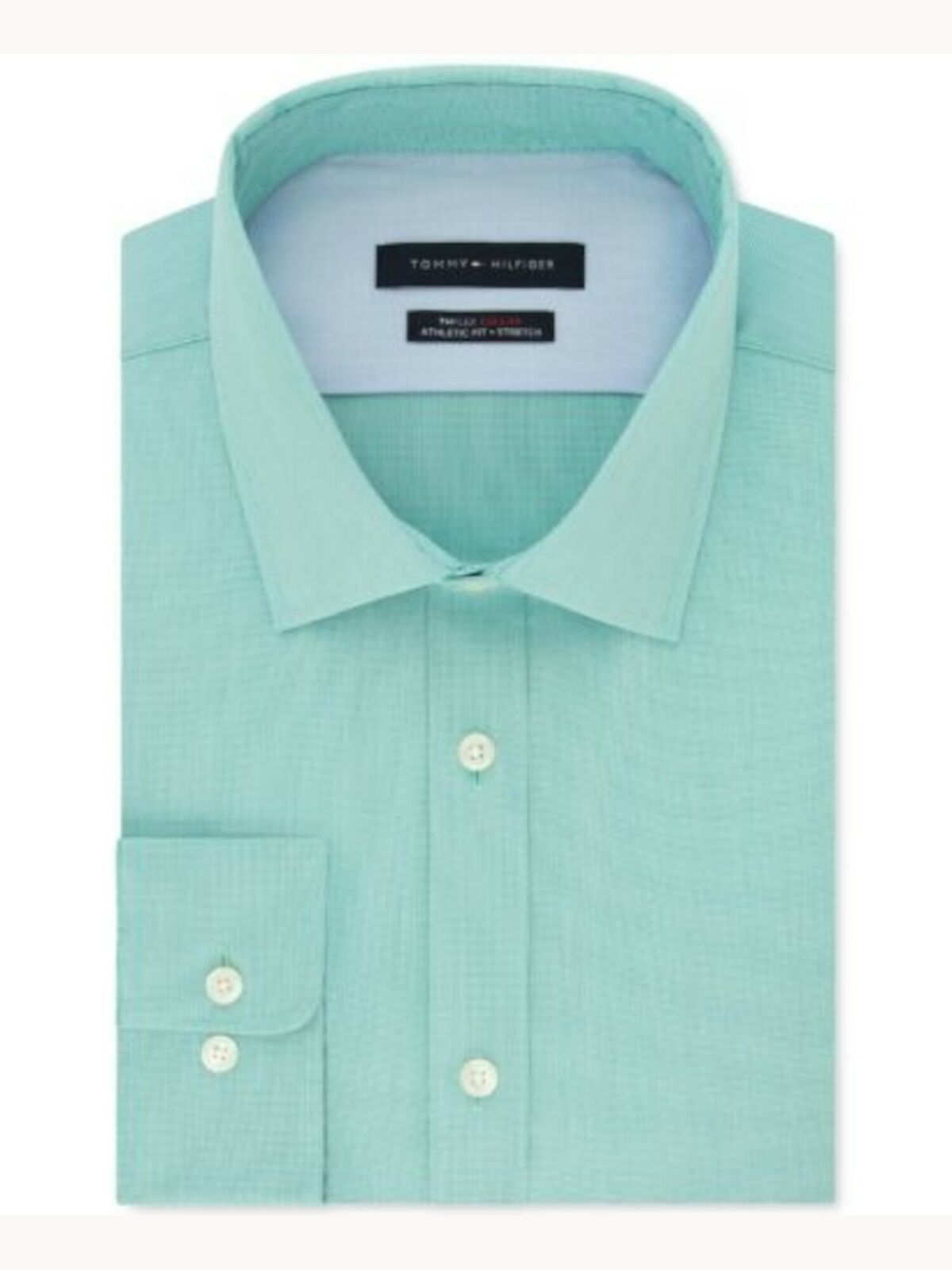 Tommy Hilfiger Men's THFlex Performance Stretch Solid Dress Shirt Green Size 16.5X34-35