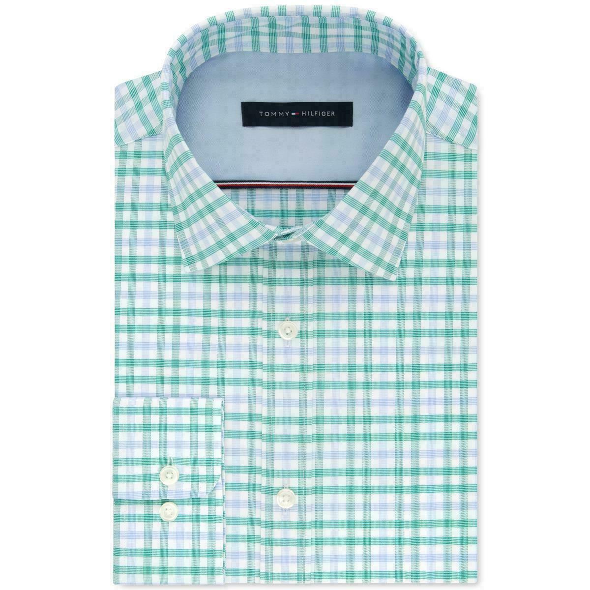 Tommy Hilfiger Men's Athletic-Fit Check Dress Shirt Lime Size 17.5x34-35