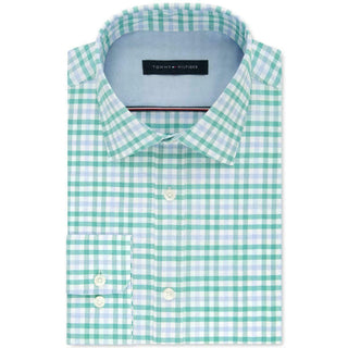 Tommy Hilfiger Men's Athletic-Fit Check Dress Shirt Lime Size 17.5x34-35