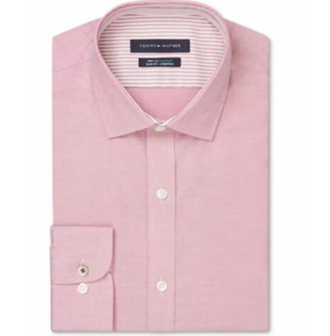 Tommy Hilfiger Men's Big & Tall Slim-Fit Performance Stretch Check Dress Shirt Pink Size 19 34-35