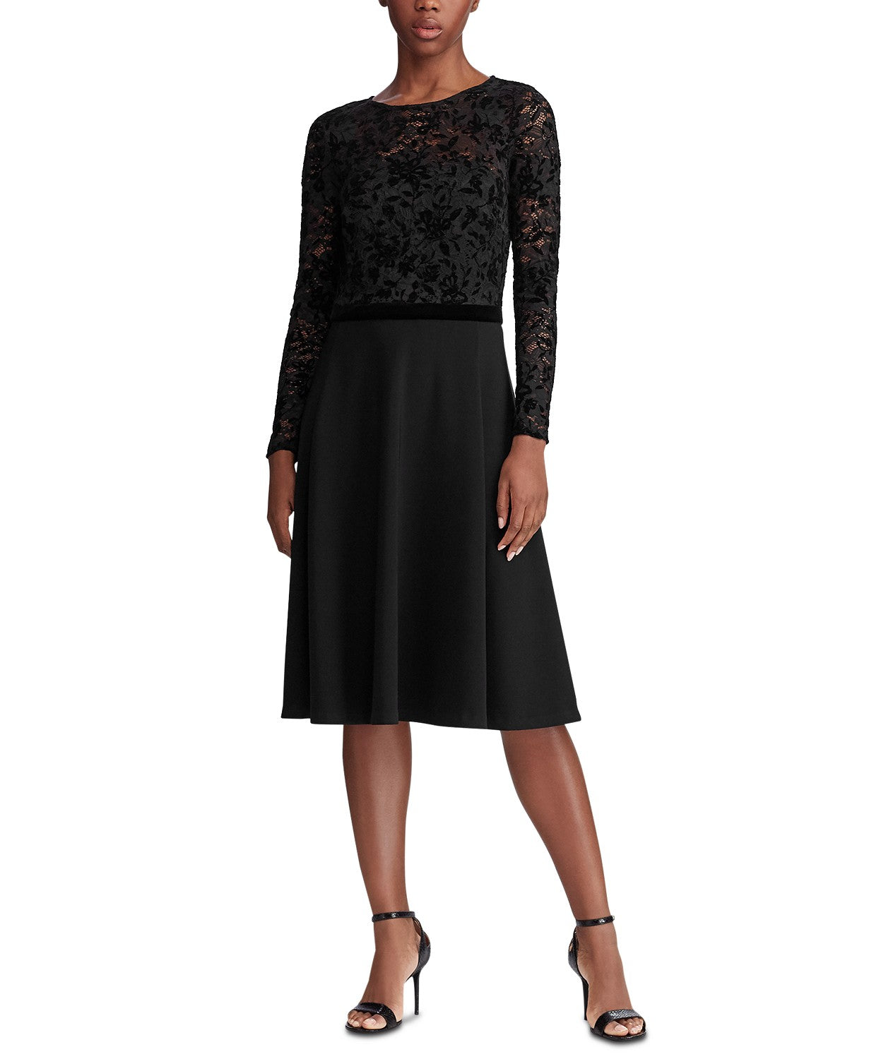 Ralph Lauren Women's Lace-Bodice Dress Black Size 16