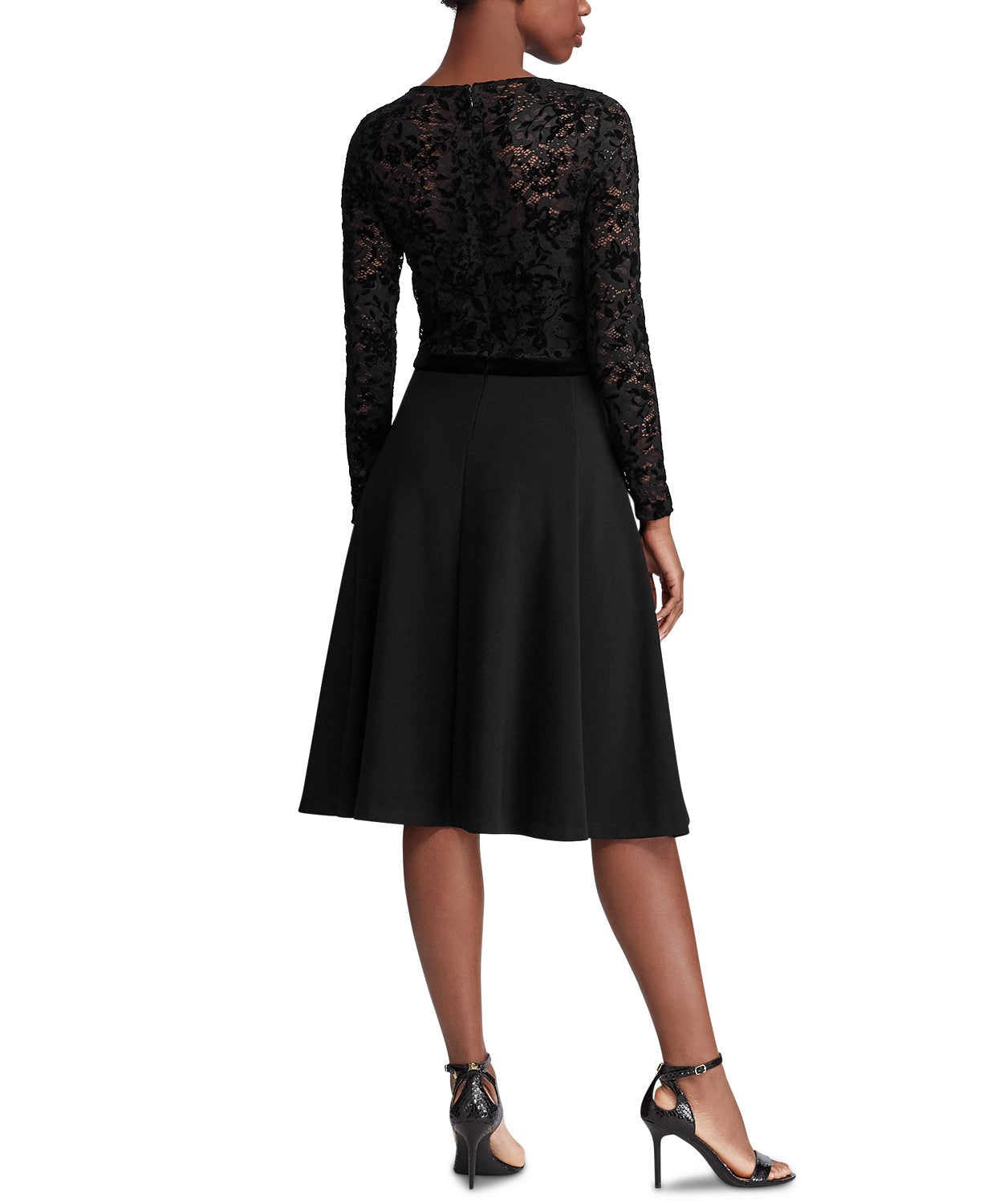 Ralph Lauren Women's Lace-Bodice Dress Black Size 16