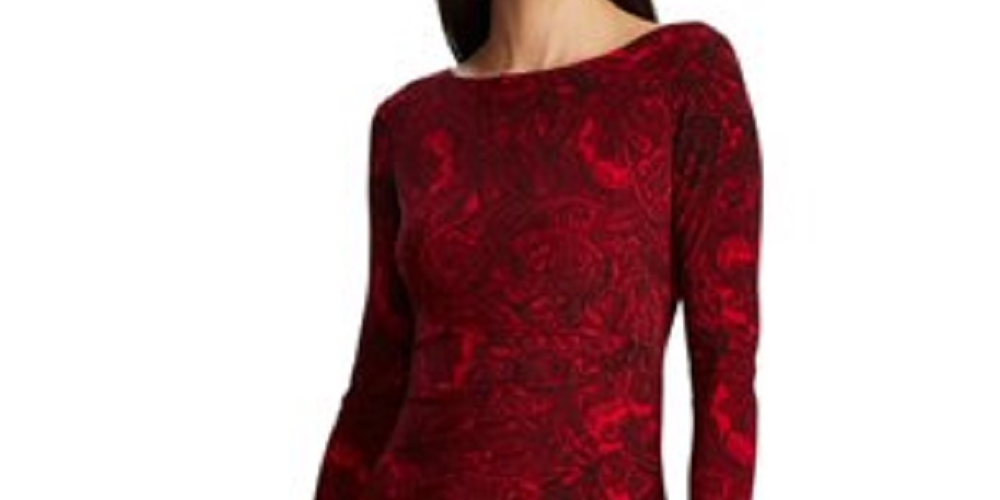 Ralph Lauren Women's Jewel Neck Knee Length Sheath Cocktail Dress Red Size 16
