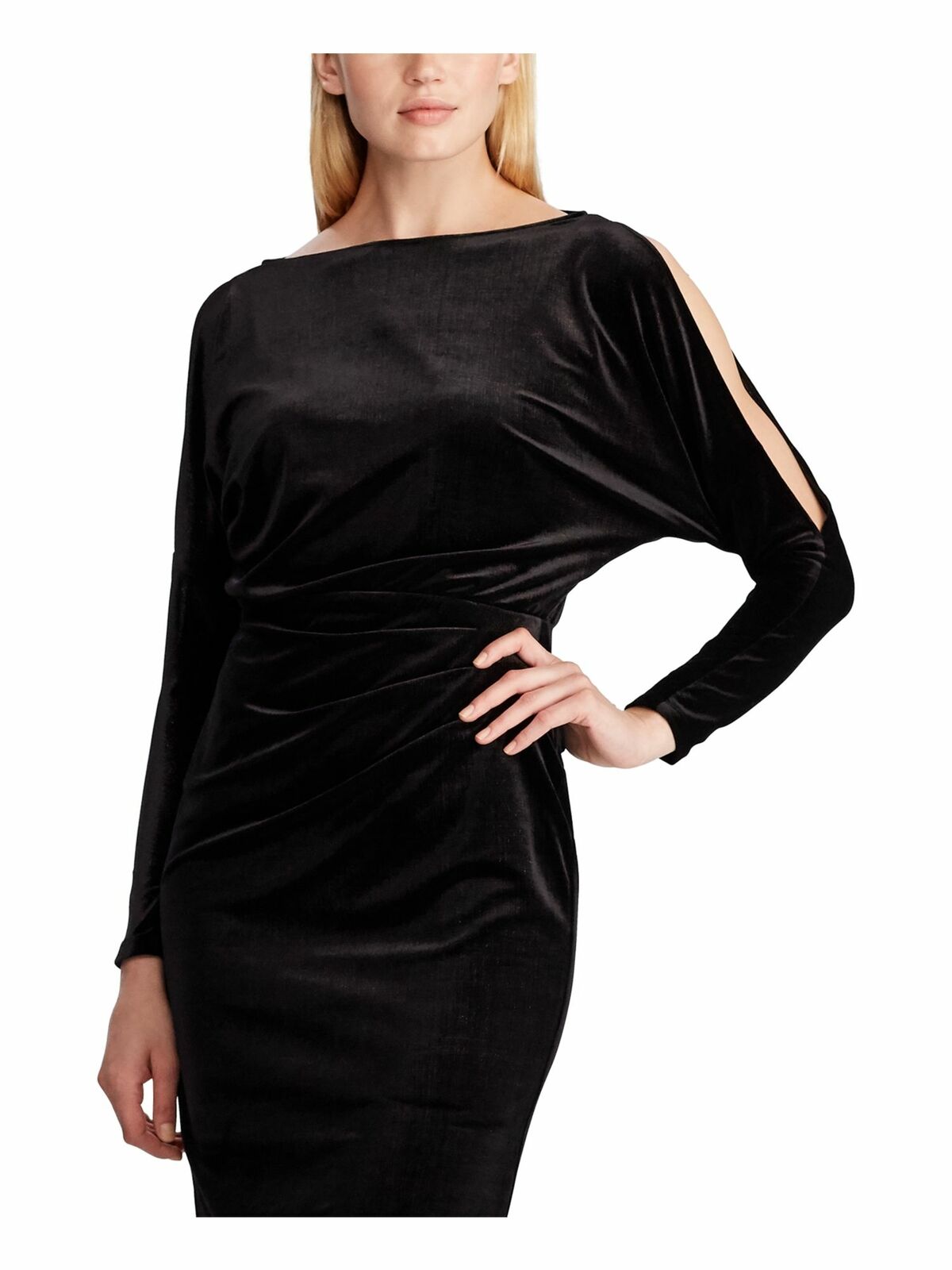 Lauren Ralph Lauren Women's Velvet Slit-Sleeve Dress Black Size 4