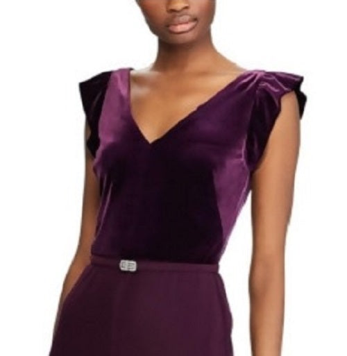 Ralph Lauren Women's Purple Velvet Short Sleeve V Neck Full-Length Fit Flare Formal Dress Purple Size 4