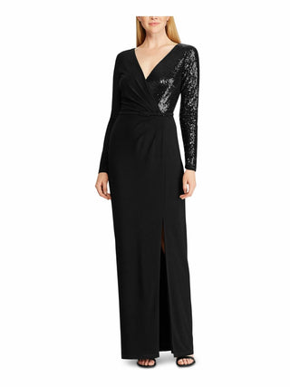 Ralph Lauren Women's Sequined Long-Sleeve Gown Black Size 4