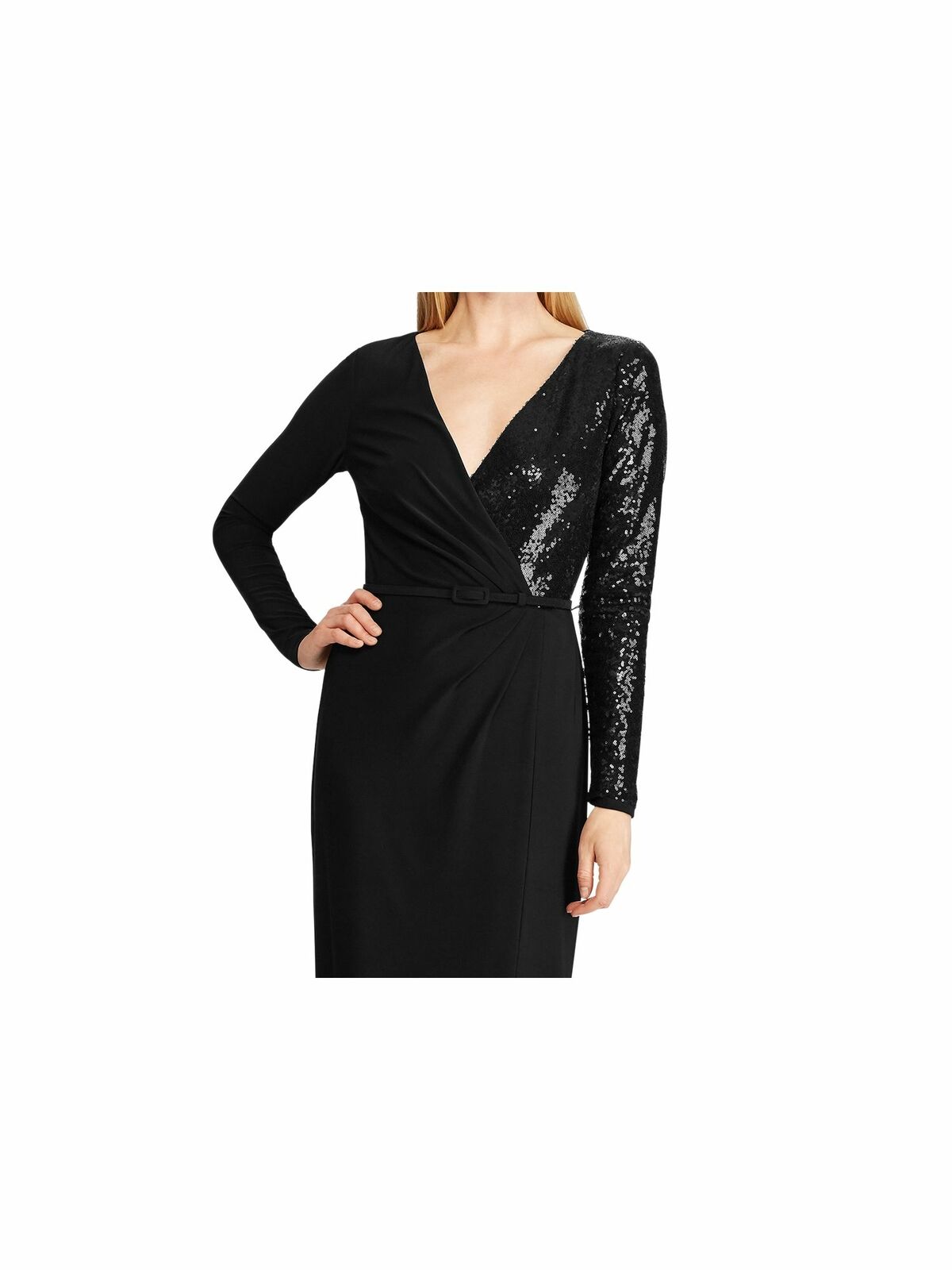 Ralph Lauren Women's Sequined Long-Sleeve Gown Black Size 4