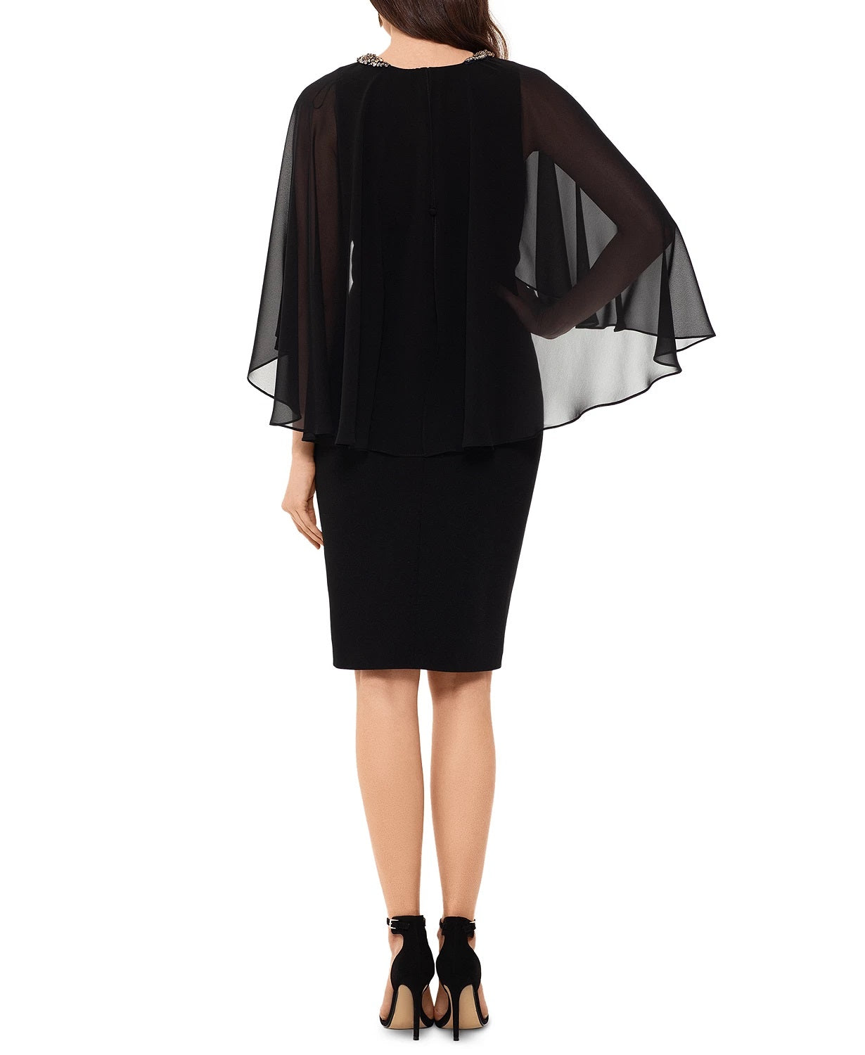Xscape Women's Chiffon-Cape Embellished-Neck Dress Black Size 6