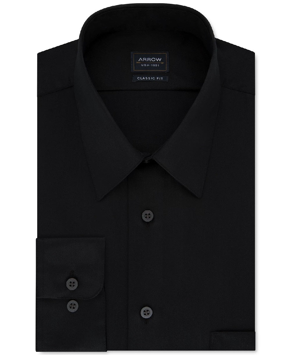 Arrow Men's Classic-Fit Non-Iron Dress Shirt Black Size 15-15.5x32-33