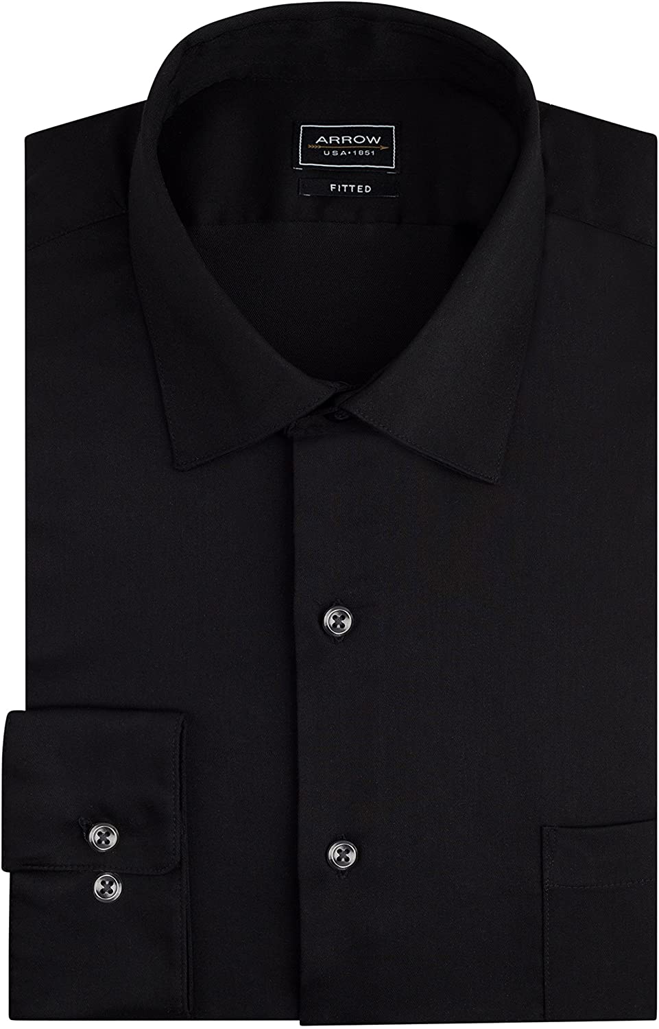 Arrow Men's Fitted Spread-Collar Dress Shirt Black Black Size 15.5x32-33