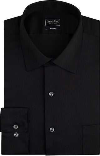 Arrow Men's Fitted Spread-Collar Dress Shirt Black Black Size 15.5x32-33